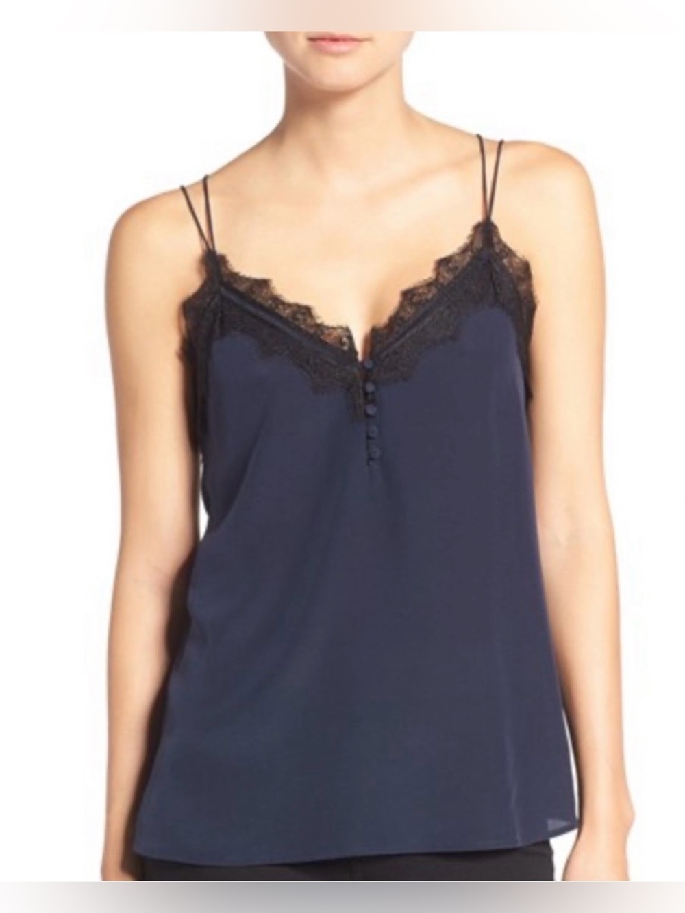 100% silk Chelsea 28 navy and black lace cami